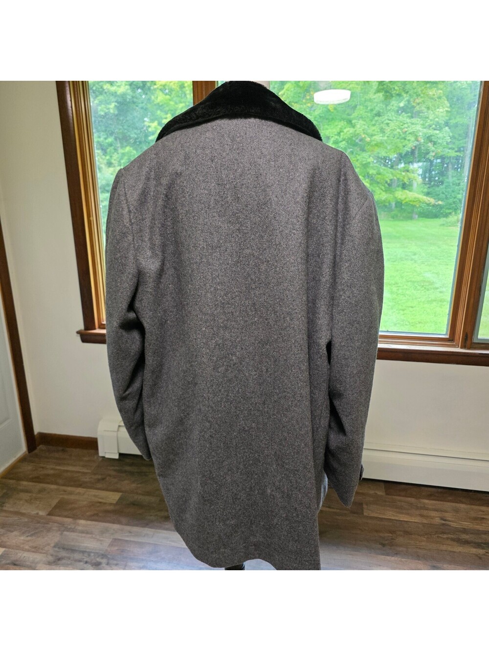 Great Western vintage gray wool pea coat black faux-fur - Picture 4 of 10